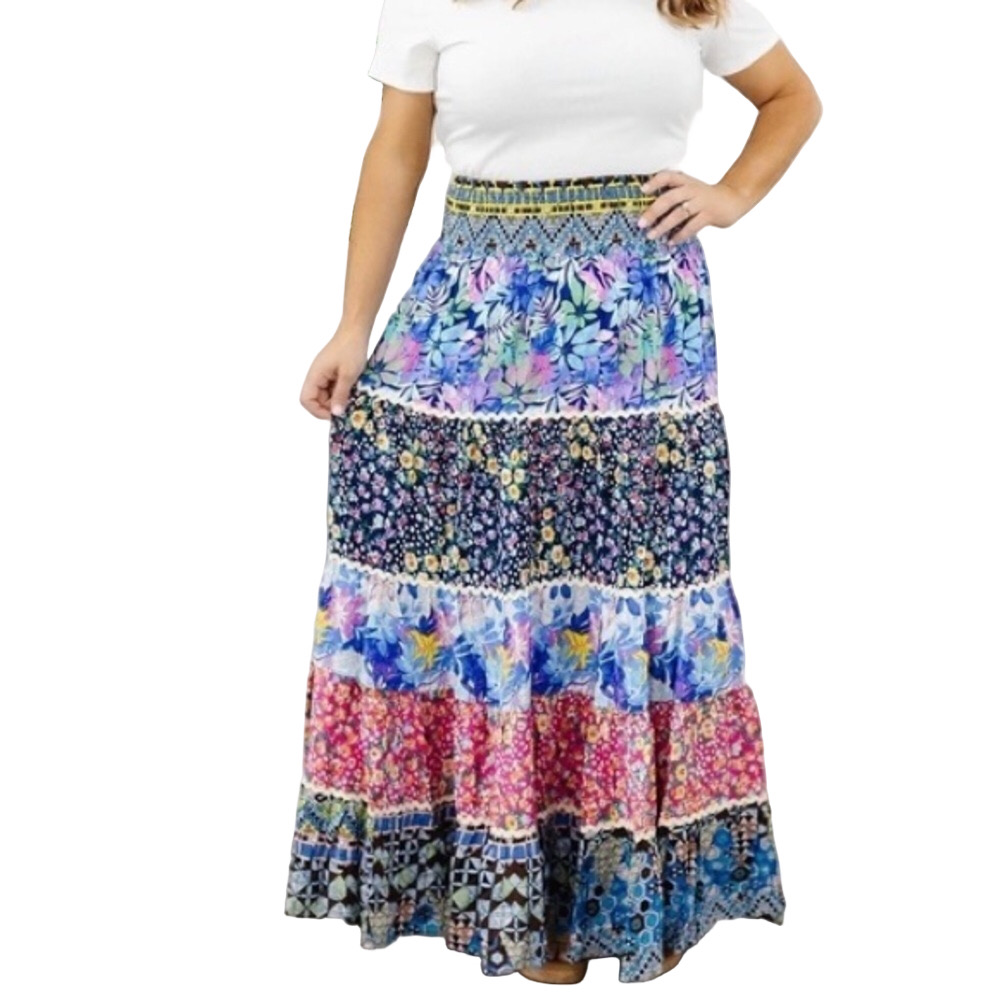 Ursime Boho Floral Patchwork Skirt - Multicolor Sz 2X